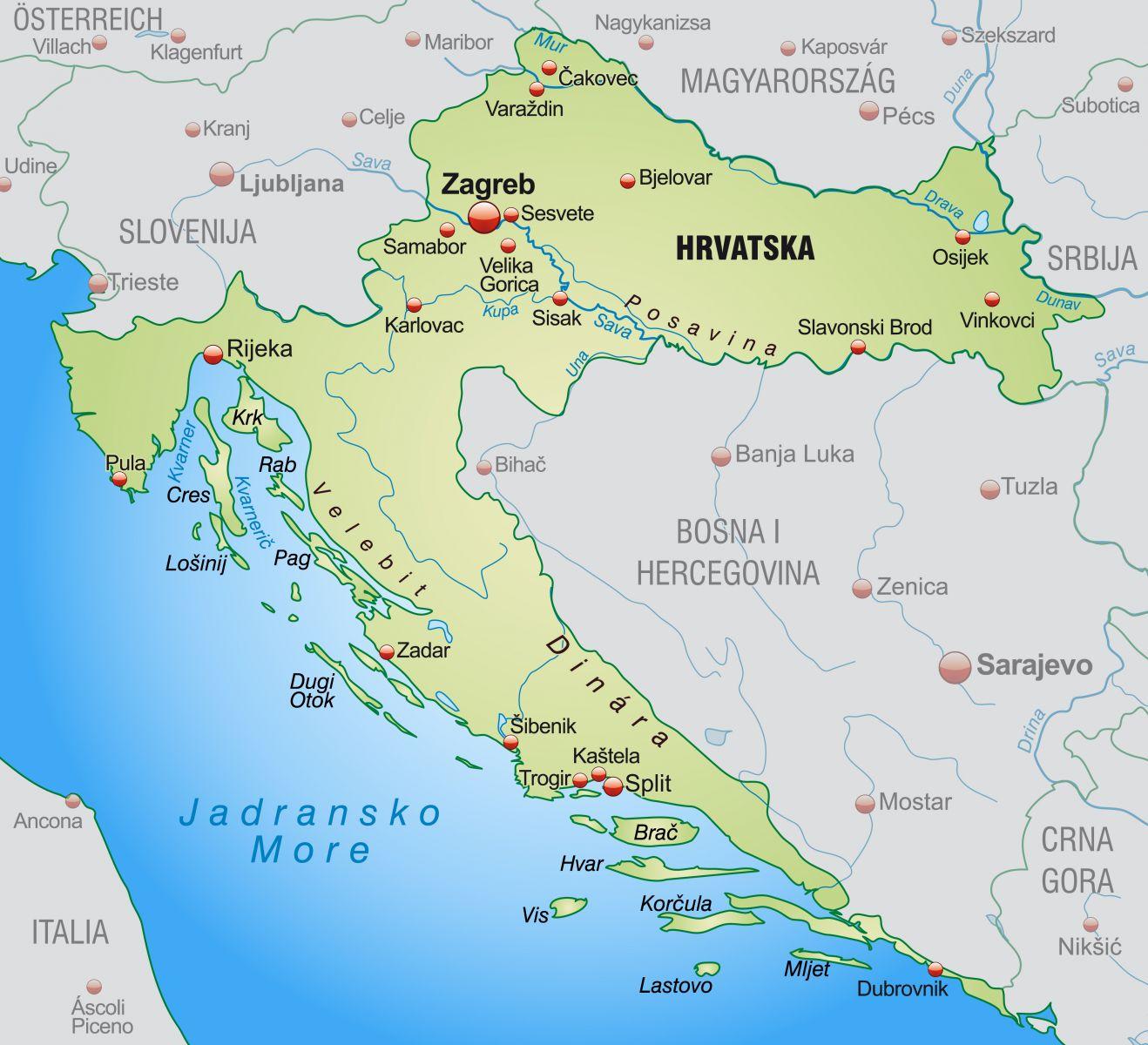 Sjeverna Hrvatska karta - Sjeverna Hrvatska karta (Južna Europa - Europa)
