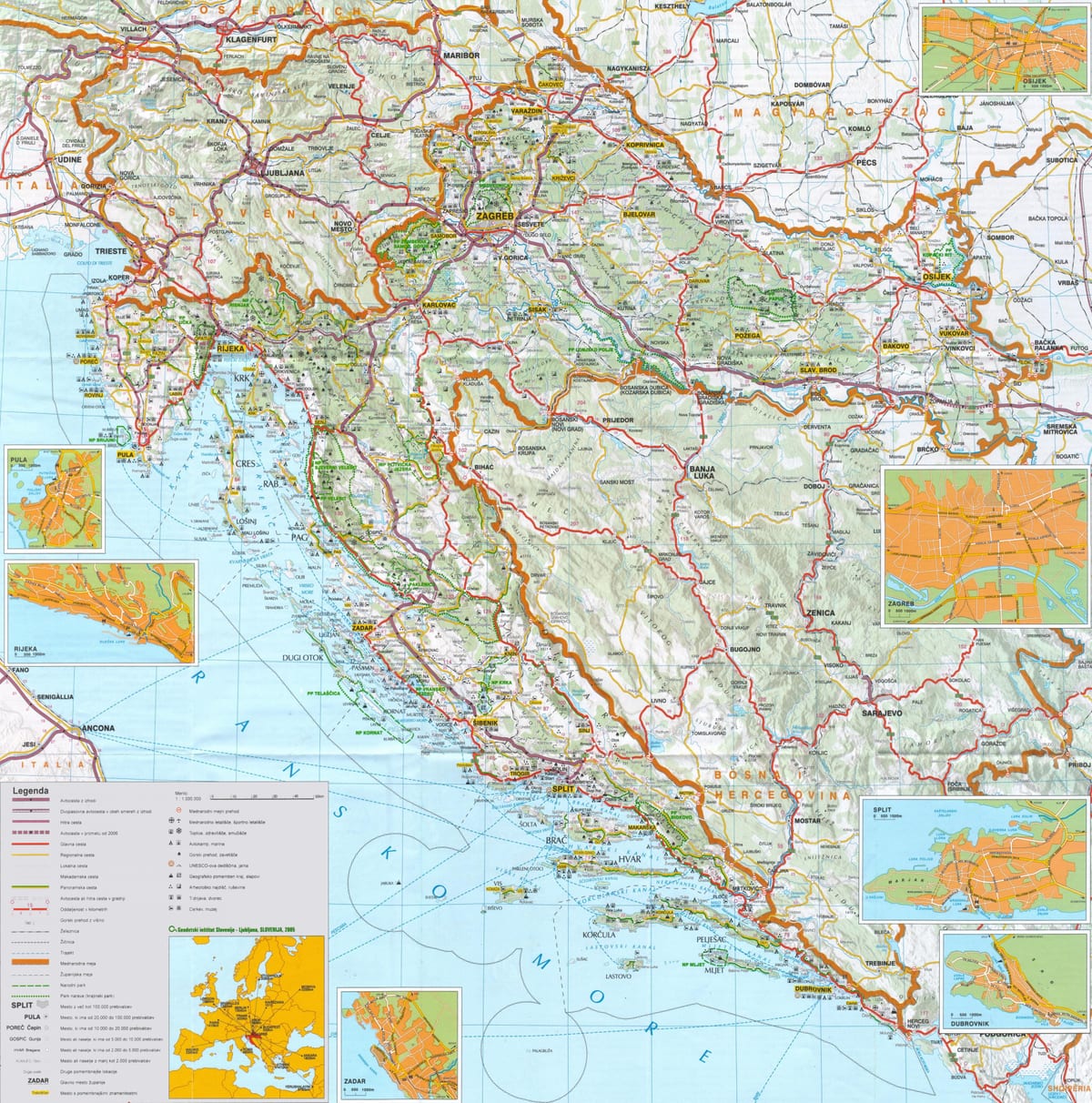 glavni grad Hrvatske na karti
