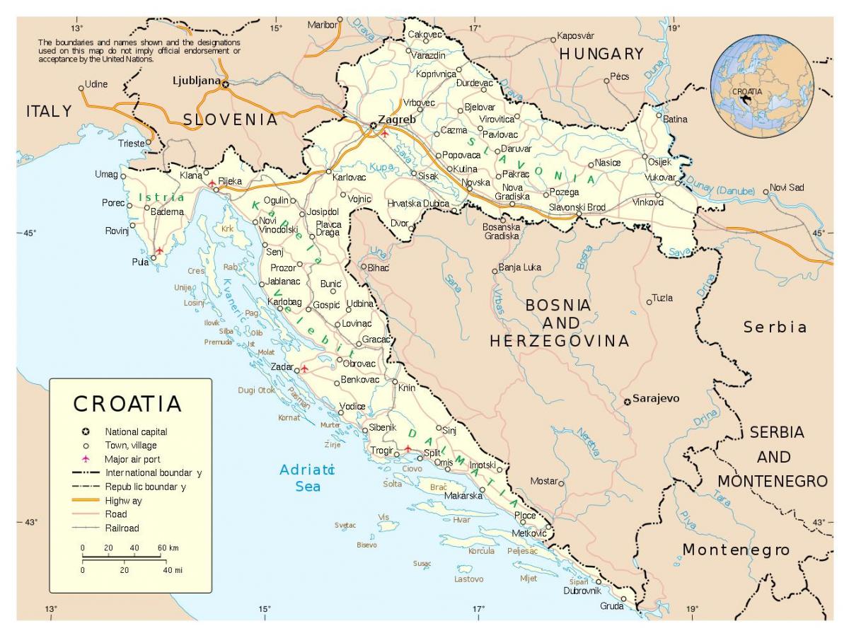 karta Hrvatske s gradovima