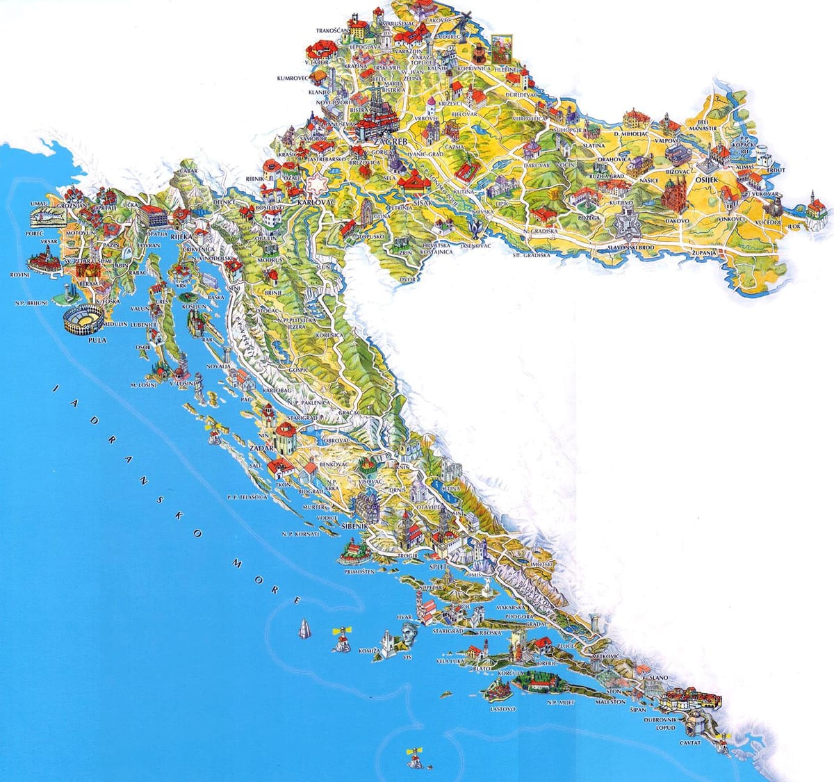 turističke atrakcije u Hrvatskoj na karti