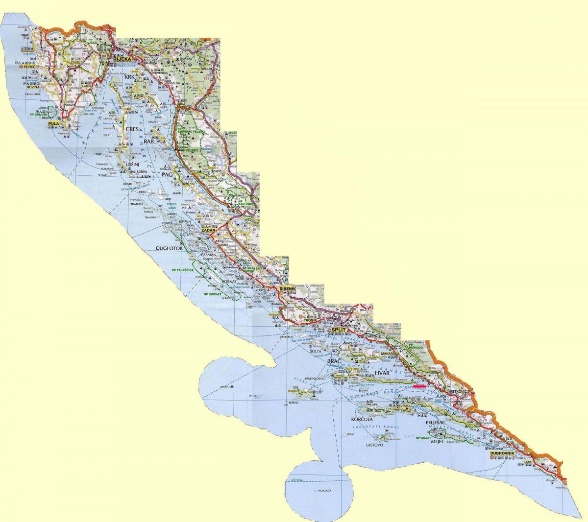 karta hrvatske obale i otoka