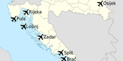 Karta Hrvatske pokazuje zračne luke